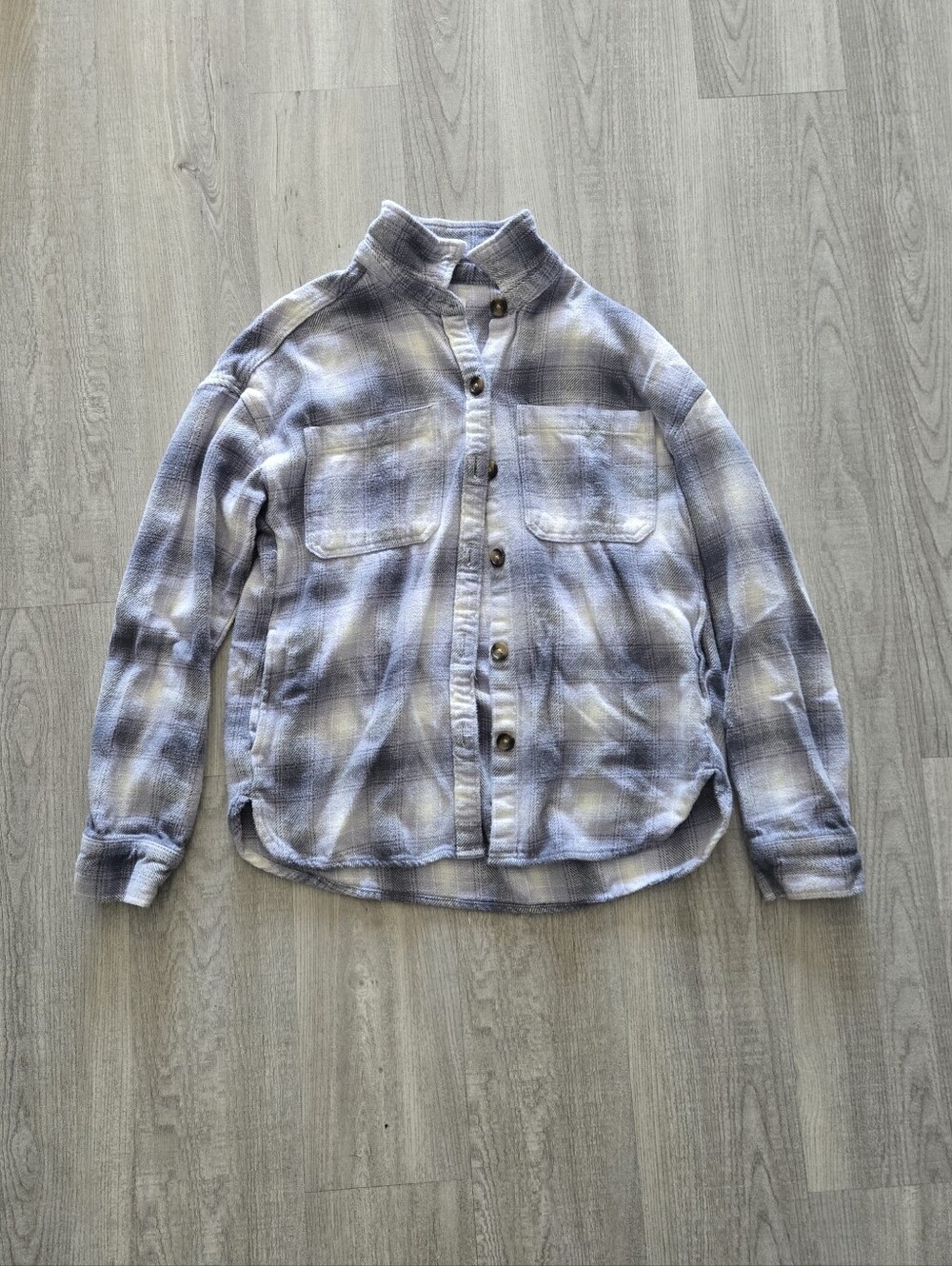 Hollister Light Blue and White Plaid Button-Down Shirt, Size XS